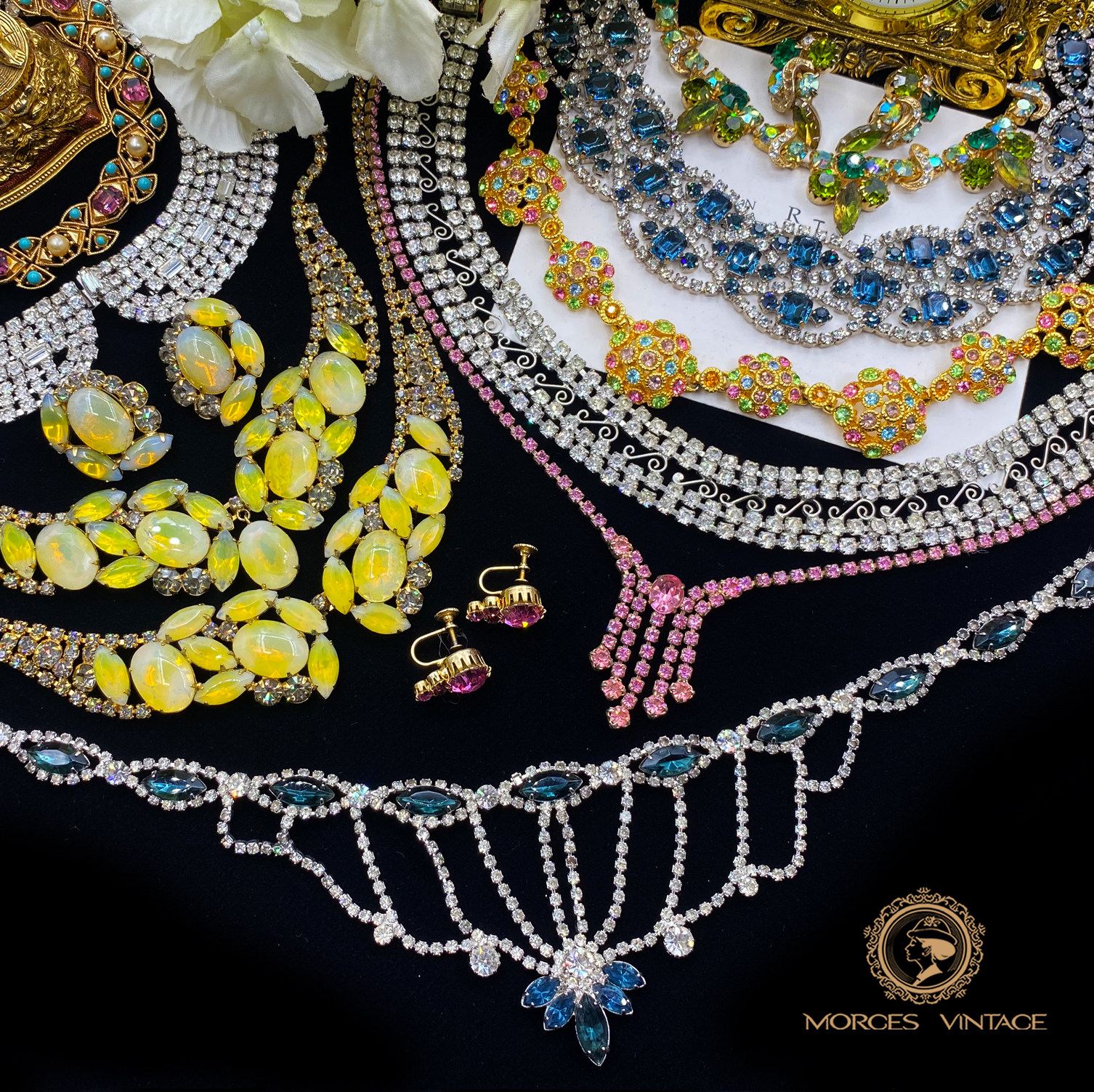 vintage项链古董首饰珍珠水钻