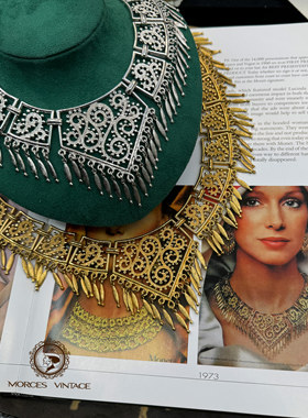 Vintage-G中古首饰MONET1973年书本获奖款银色镂空浮雕流苏项链