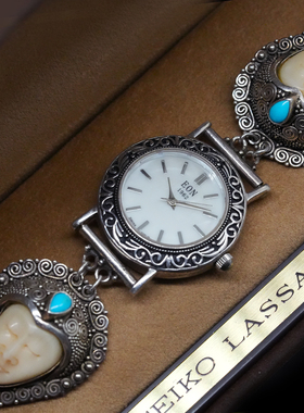 Vintage中古首饰EON 1962树脂月亮女神浮雕天然蓝色石925银石英表