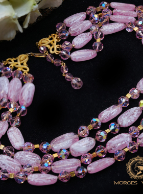 TRIFARI粉紫绿多层琉璃项链