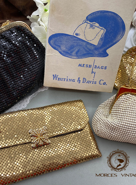 Vintage复古古董首饰Whiting&Davis瀑布金属片卡包手拎包小包女包