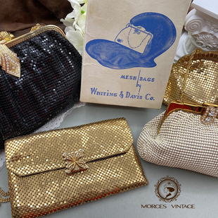 Vintage复古古董首饰Whiting&Davis瀑布金属片卡包手拎包小包女包