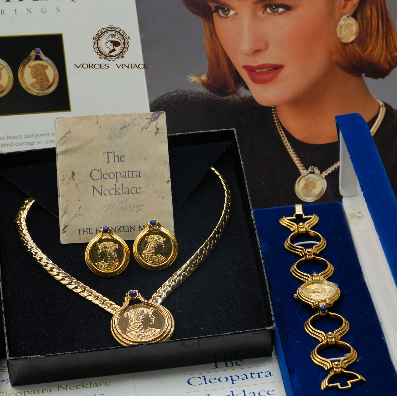 富兰克林埃及艳后浮雕项链耳环表