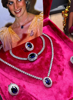 戴安娜蓝奥地利水晶项链耳钉戒指