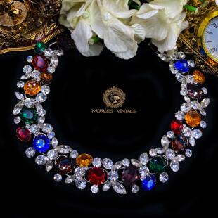 Vintage-S中古首饰50年代JULIANA高端书本款彩虹奥地利水晶项链