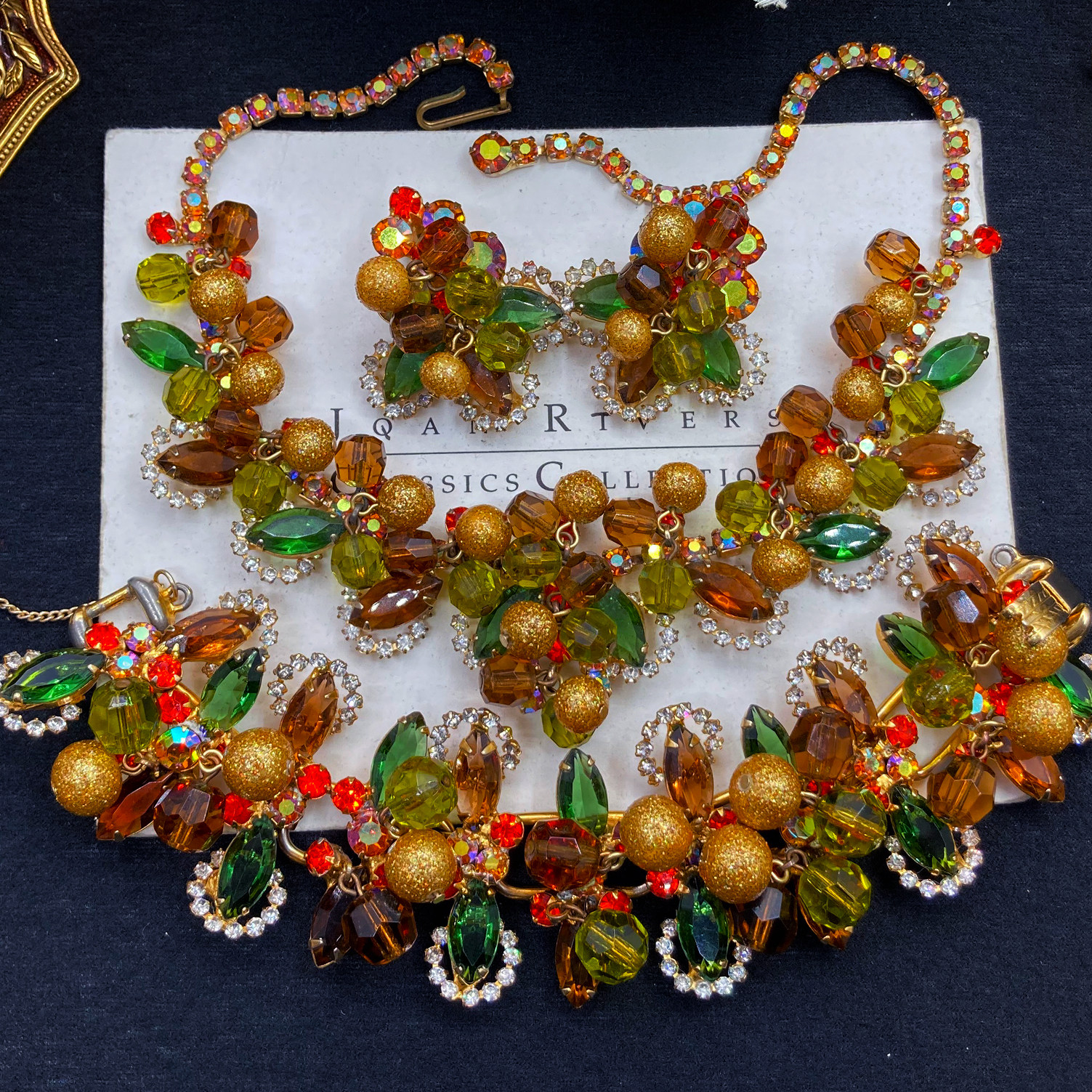 Vintage-S中古50年代JULIANA重工殿堂级奥地利水晶项链耳夹手链