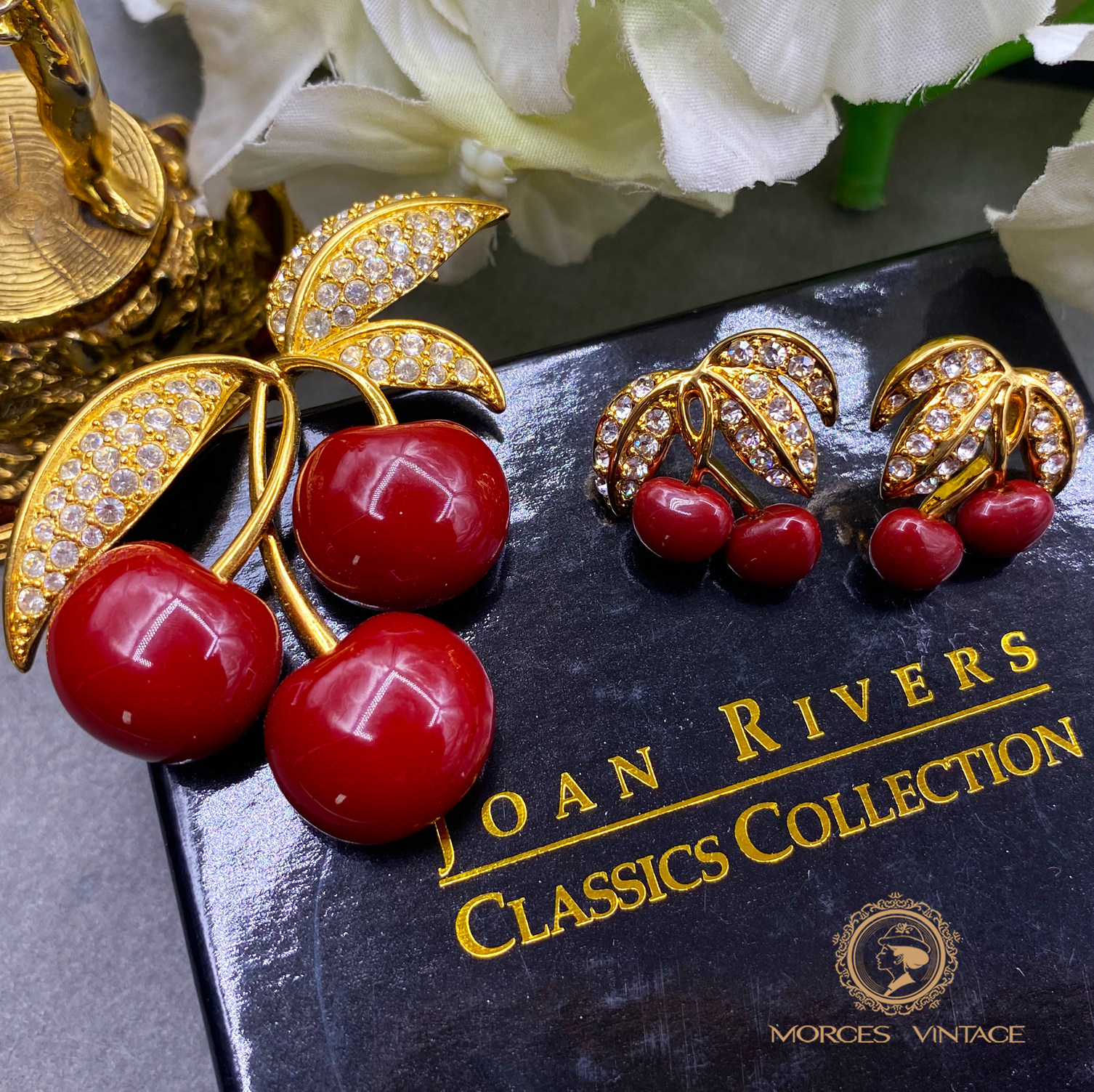 joanrivers樱桃胸针耳环