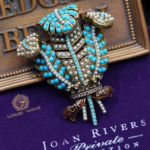Vintage中古首饰JOAN RIVERS威尔士亲王羽毛鸢尾花皇家胸针