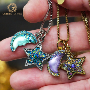 Kirks Folly星月吊坠树脂浮雕蓝紫色可自由调节项链