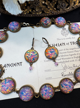 80年代龙息仿欧泊琉璃项链耳钩