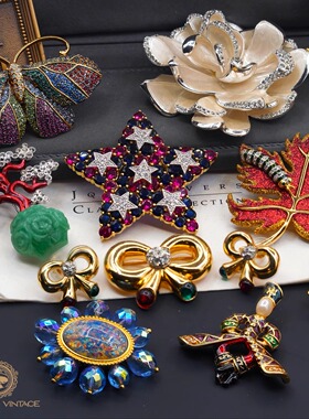 Vintage中古首饰KJL果冻玫瑰JOAN RIVERS草莓JBK花朵甲虫胸针集