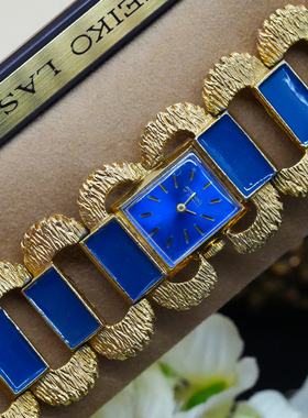 Vintage中古首饰JACOBSON’S蓝珐琅重工稀有款手动老机械表