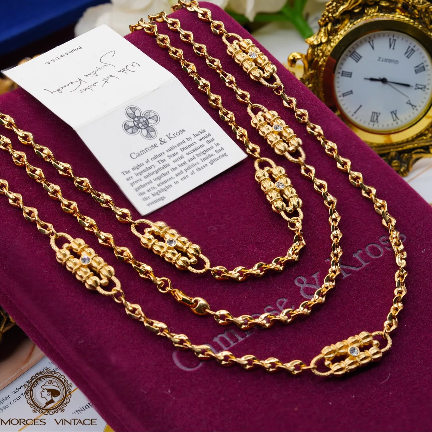 Vintage中古首饰JBK金属项链两用双链多用镀金项链腰链毛衣链