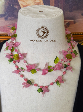 MURANO艺术手工粉色小鸟琉璃项链