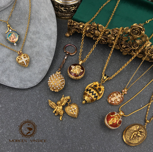 Vintage复古古董首饰VATICAN BEREBI相片盒像片盒毛衣项链集