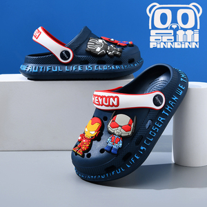 儿童洞洞鞋男童拖鞋钢铁侠新款小孩户外凉拖鞋男孩防滑软底沙滩鞋