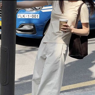 【CHUNXI】韩国东大门water river斜下摆侧开叉短袖T恤正肩上衣女