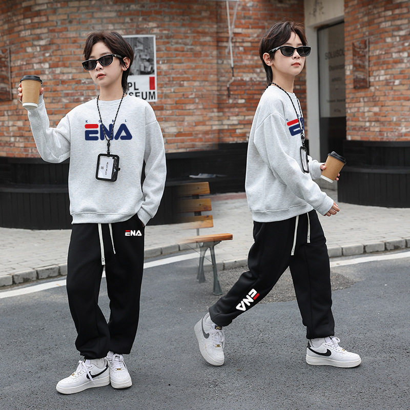 男童秋冬套装中大童加绒加厚运动服儿童圆领卫衣长裤春秋两件套潮