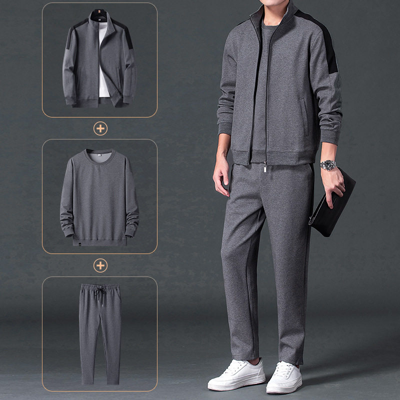秋季新款中老年运动服套装男士中年休闲爸爸装春秋三件套时尚
