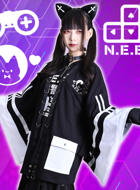 吉儿朋克】原创战斗猫NEET自宅警备员织带铁环造型刺绣应援羽织