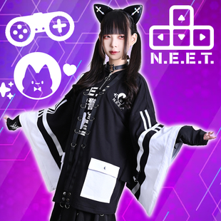 吉儿朋克】原创战斗猫NEET自宅警备员织带铁环造型刺绣应援羽织