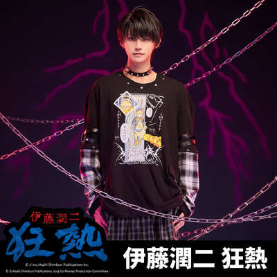 吉儿朋克】原创伊藤润二狂热联名木棉花正版双一格纹拆袖口袋T恤