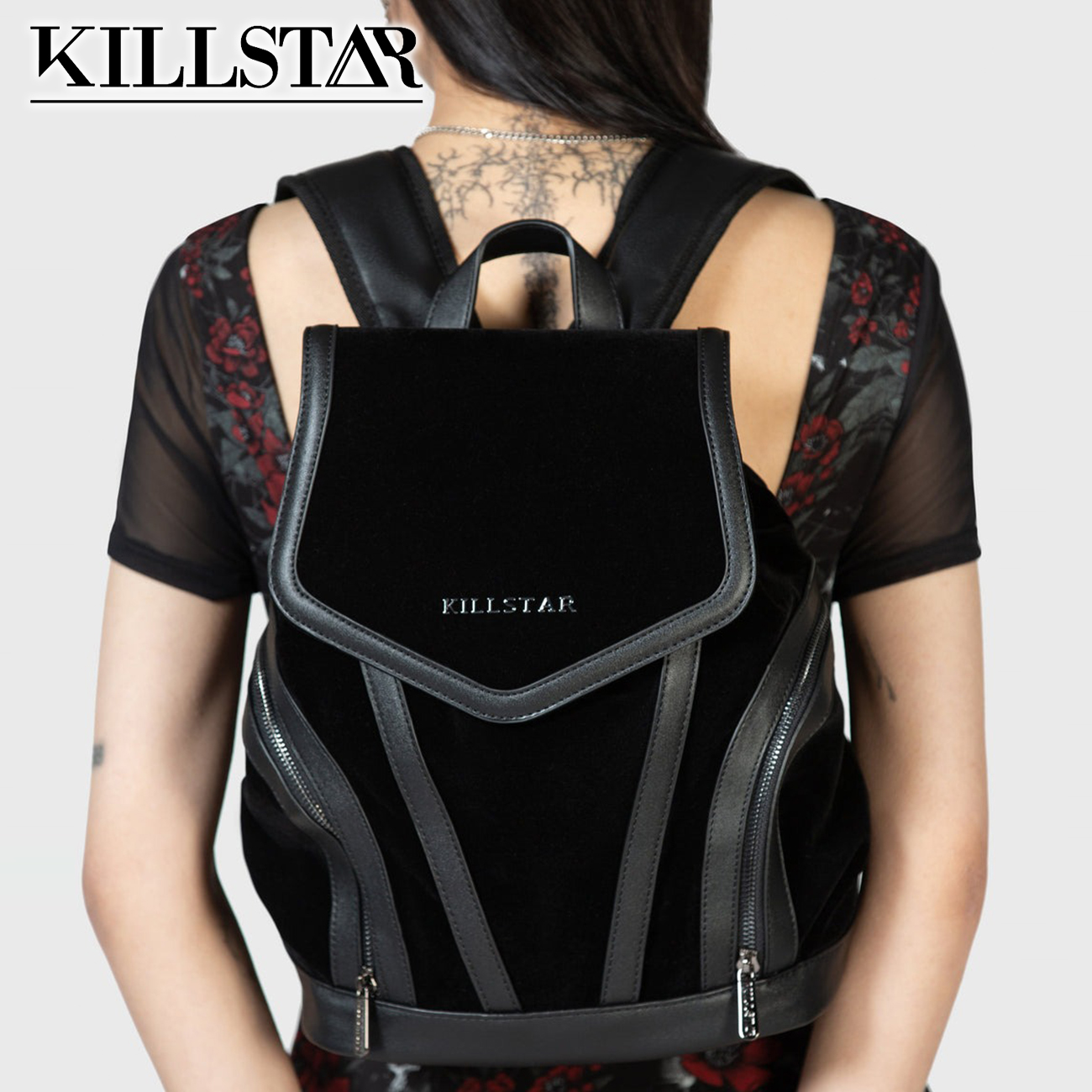 Killstar后背包拉链侧袋皮革拼接