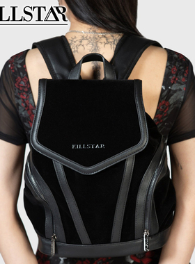 吉儿朋克】英国Killstar哥特Logo拉链侧袋皮革拼接绒布后背包