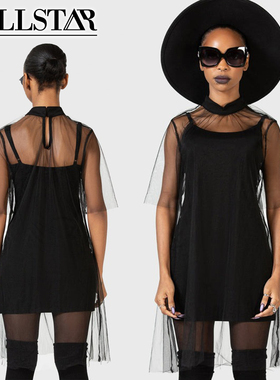 吉儿朋克】英国Killstar副牌Kihilist罩纱假两件立领短袖连衣裙