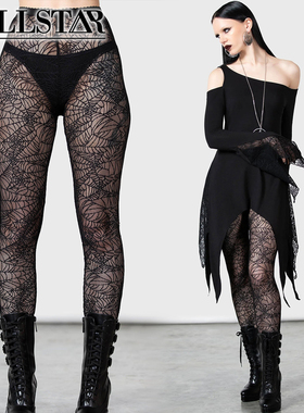 吉儿英国Killstar哥特ARIANA黑寡妇蜘蛛网蕾丝透视性感刺青打底裤