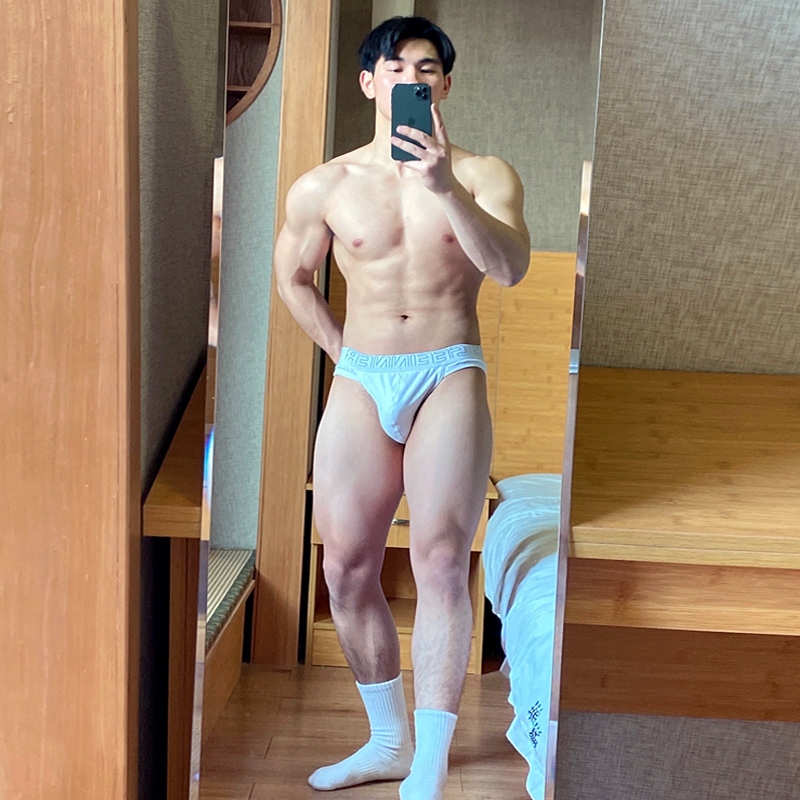 男士纯棉简约开叉性感运动三角裤