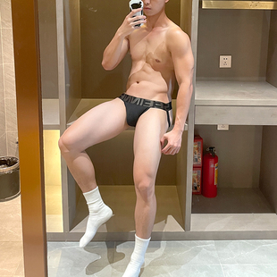 男士双丁内裤纯棉低腰性感提臀短裤春夏运动透气露臀后空三角裤头