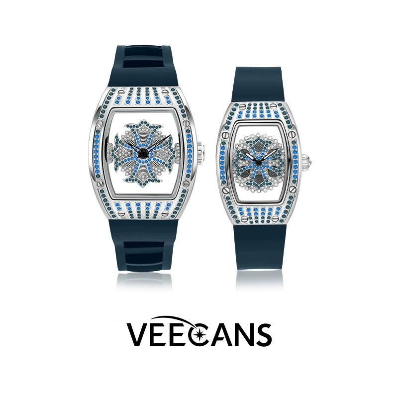 veecans蓝水晶时来运转时尚情侣腕表商务休闲轻奢石英表