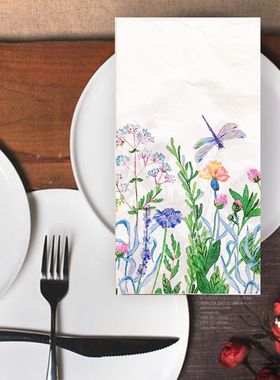 整包40x33cm蜻蜓花丛组合印花面巾彩色餐巾纸纸巾手帕纸手工材料