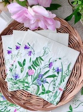 20张 春日紫色花朵印花餐巾纸 彩色纸巾餐厅酒店派对餐垫33cm