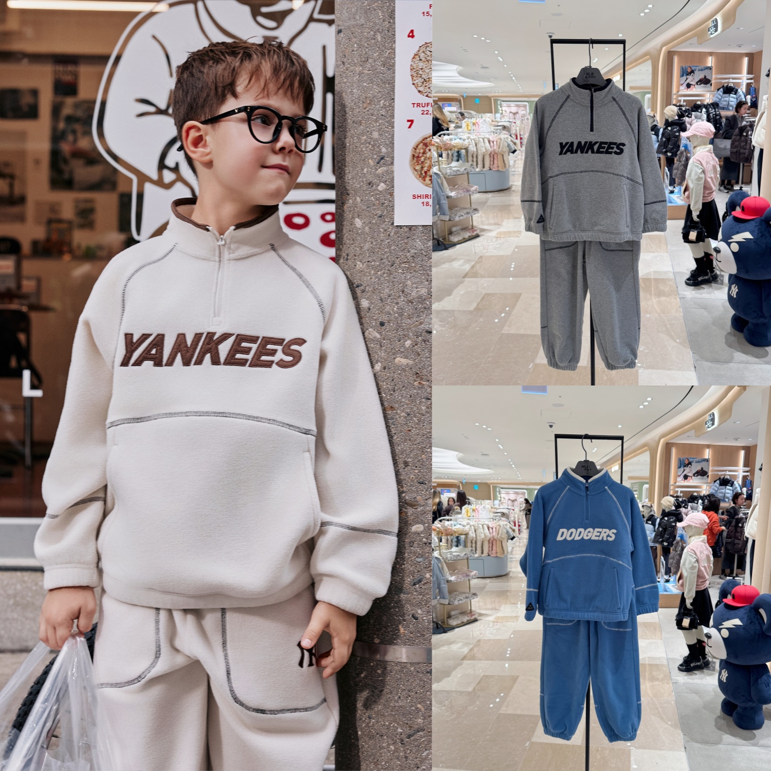 MLB儿童休闲摇粒绒半拉链套装