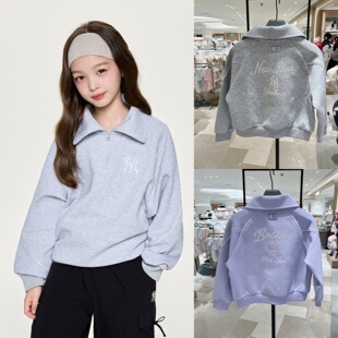 韩国代购MLB女童休闲半拉链刺绣翻领卫衣长裤套装26春新款0161