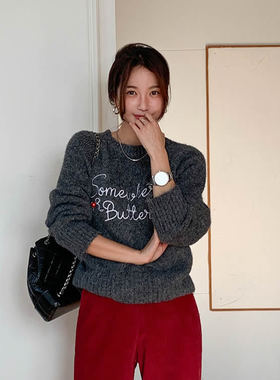 时尚起义韩国潮范2026春some刺绣字母插肩袖针织毛衣dp26010501