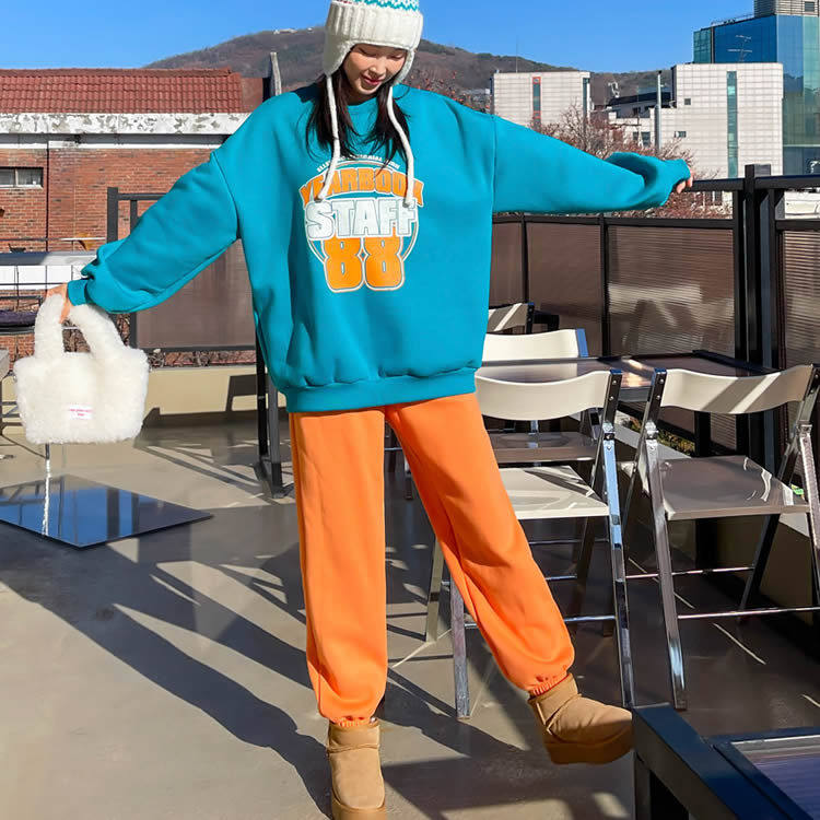 时尚起义韩国潮范2026春多巴胺糖果色加绒束脚休闲裤ps26011203