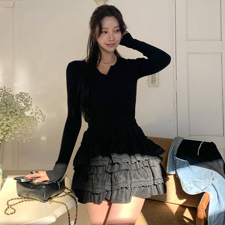 时尚起义韩国潮范2026春分层蕾丝绒感裙裤A字半身裙dp26012703