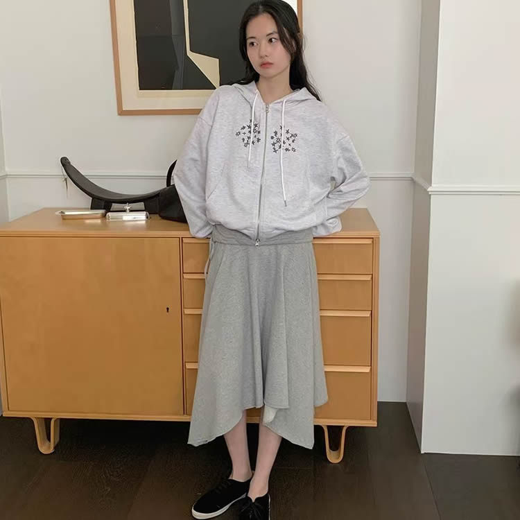 时尚起义不规则抽绳系大摆半身裙