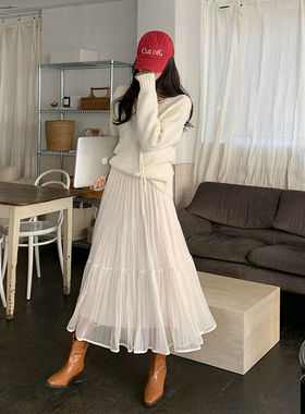 时尚起义韩国代购潮范2026春细百褶分层A字大摆半身裙20260203