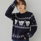 圆领毛衣针织衫 时尚 起义韩国潮范2026春可爱熊插肩袖 ps26012605