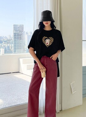 2025爱心豹纹贝蒂女孩短袖T恤