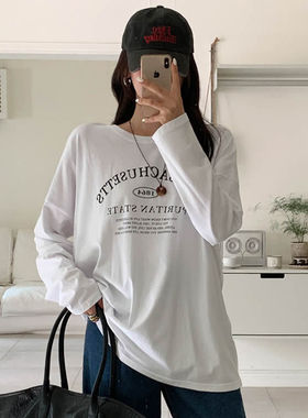 时尚起义韩国潮范2025秋冬massa字母印花棉质长袖T恤tm25101004