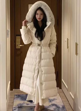 时尚起义韩国潮范2025秋冬腰带毛领短中长款连帽羽绒服dc25103104