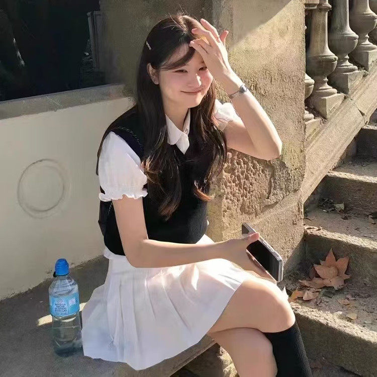 春夏A字百褶棉质拉链半身裙