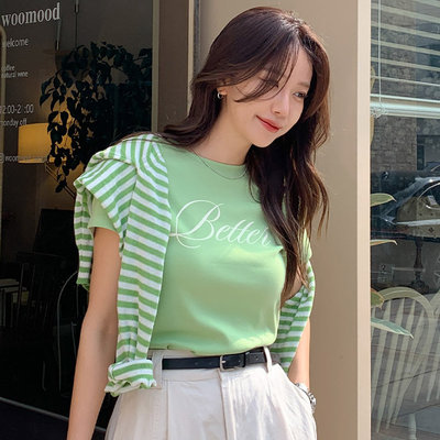 时尚起义better字母棉质弹力T恤