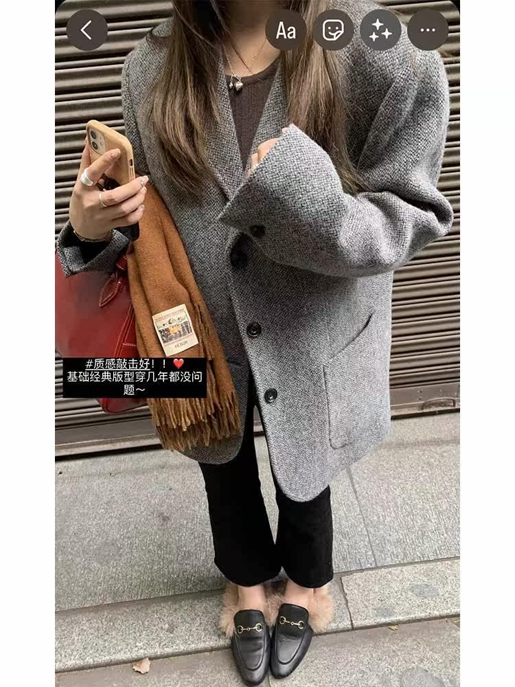 HEYG兰IRL黑 米画报 经典款杂哥纹夹棉呢料西女装冬复古呢子TBY外