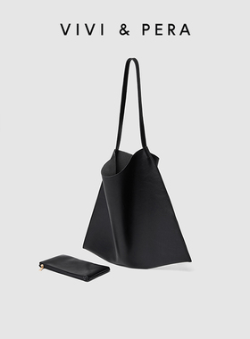 VIVI&PERA 2025新款托特包黑色单肩包包软皮上课大包大容量通勤包